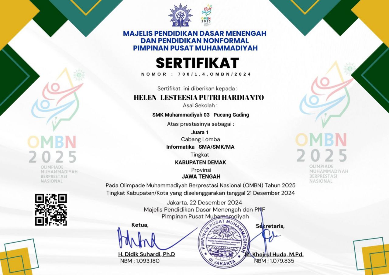 Sertifikat Juara 1 Informatika OMBN 2025
